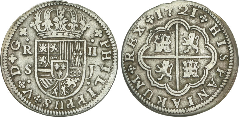 Spanish Monarchy
2 Reales. 1721. SEVILLA. J. 5,41 grs. AC-979. MBC.