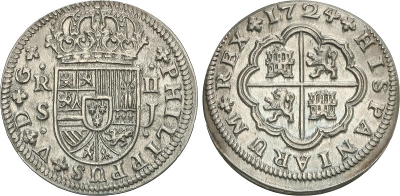 Spanish Monarchy
2 Reales. 1724. SEVILLA. J.J. 5,15 grs. Brillo original. AC-98...