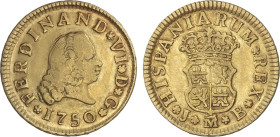 Spanish Monarchy
1/2 Escudo. 1750. MADRID. J.B. 1,74 grs. Segundo busto. (Leves rayitas de limpieza en reverso). AC-552. MBC-/MBC.