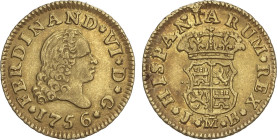 Spanish Monarchy
1/2 Escudo. 1756. MADRID. J.B. 1,72 grs. Tercer busto. (Leve exceso de metal en reverso a las 12h). AC-559. MBC+.
