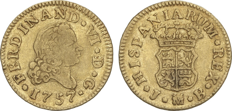 Spanish Monarchy
1/2 Escudo. 1757. MADRID. J.B. 1,74 grs. Cuarto busto. AC-561....