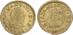 Spanish Monarchy
1/2 Escudo. 1758. MADRID. J.B. 1,75 grs. (Rayitas). AC-564. MBC+.