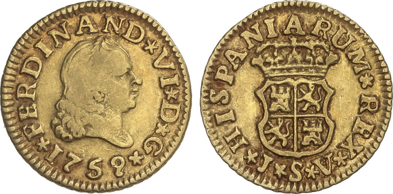 Spanish Monarchy
1/2 Escudo. 1759. SEVILLA. JV. 1,73 grs. AC-587. MBC-/MBC.