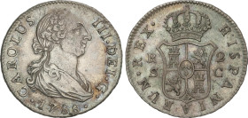 Spanish Monarchy
2 Reales. 1788. SEVILLA. C. 5,9 grs. Bonita pátina. AC-790. EBC-.