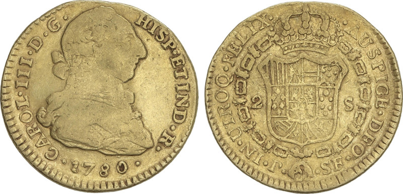 Spanish Monarchy
2 Escudos. 1780. POPAYÁN. S.F. 6,67 grs. (Probablemente ha est...