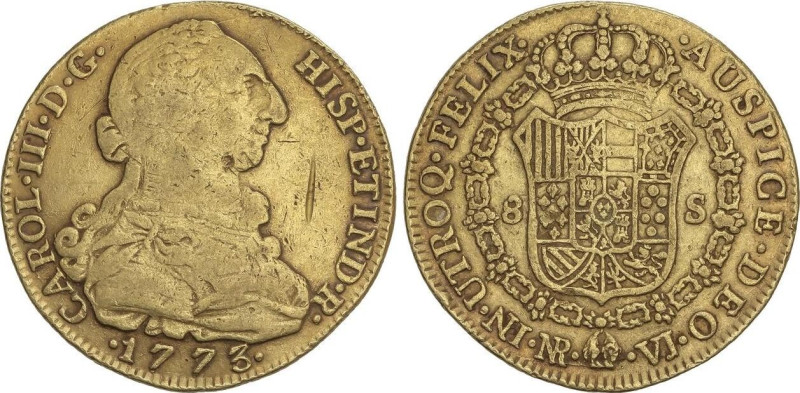 Spanish Monarchy
8 Escudos. 1773/2. NUEVO REINO. V.J. 26,84 grs. Rayita en anve...