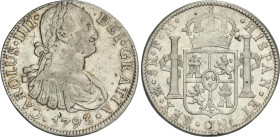 Spanish Monarchy
8 Reales. 1793. MÉXICO. F.M. 26,81 grs. Rayitas, resellos chinos y golpecitos. AC-955. MBC.