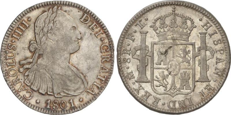 Spanish Monarchy
8 Reales. 1801. MÉXICO. F.T. 26,88 grs. Pátina y hojita en rev...