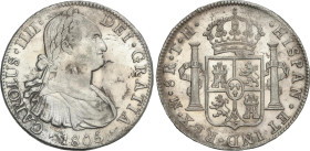 Spanish Monarchy
8 Reales. 1805. MÉXICO. T.H. 26,88 grs. Oxidaciones limpiadas en anverso. AC-983. EBC-/EBC.