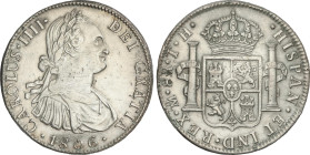 Spanish Monarchy
8 Reales. 1806. MÉXICO. T.H. 26,74 grs. (Hojitas en reverso, algo limpiada). AC-984. MBC+.