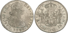 Spanish Monarchy
8 Reales. 1799. POTOSÍ. P.P. 26,96 grs. Pequeñas hojitas en anverso. AC-1003. MBC/MBC+.