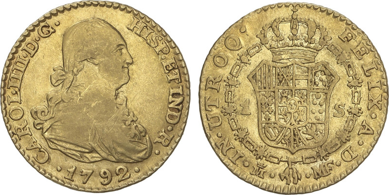 Spanish Monarchy
1 Escudo. 1792. MADRID. M.F. 3,41 grs. (Leves rayitas en anver...