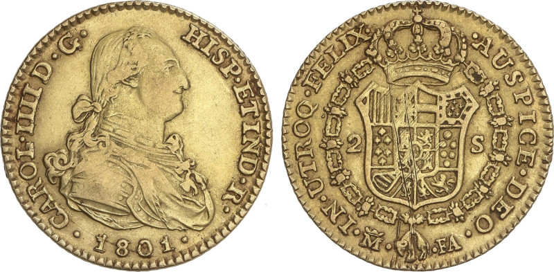 Spanish Monarchy
2 Escudos. 1801/791. MADRID. F.A. 6,69 grs. (Rayitas). AC-1299...