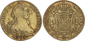 Spanish Monarchy
8 Escudos. 1797. SANTIAGO. D.A. 26,65 grs. Busto de Carlos III. Ordinal: IIII. (Golpecitos). AC-1762, XC-1161. MBC-/MBC.