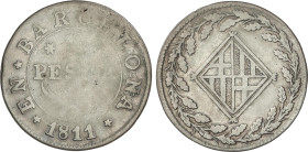 Spanish Monarchy
1 Peseta. 1811. BARCELONA. 5,37 grs. AC-35. BC+.