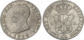 Spanish Monarchy
4 Reales. 1810. MADRID. A.I. 5,91 grs. AC-14. MBC+.