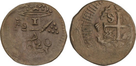 Spanish Monarchy
Cuarto. 1820. SANTA MARTA. 1,76 grs. Acuñación del reverso descentrada. AC-119. MBC.