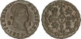 Spanish Monarchy
2 Maravedís. 1832. SEGOVIA. 2,24 grs. FERDIN IIV. AC-167. EBC-.
