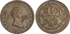 Spanish Monarchy
8 Maravedís. 1814. JUBIA. 11,36 grs. (Levísimas oxidaciones en anverso). AC-192. EBC.