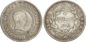 Spanish Monarchy
10 Reales. 1821. MADRID. S.R. 13,078 grs. Módulo 4 Reales. Resellada. AC-1088. MBC-.