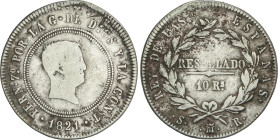 Spanish Monarchy
10 Reales. 1821. MADRID. S.R. 13,26 grs. Módulo 4 Reales. Resellado. AC-1088. MBC-.