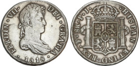 Spanish Monarchy
8 Reales. 1818. POTOSÍ. P.J. 26,84 grs. (Limpiada, golpecitos). AC-1382. MBC/MBC+.