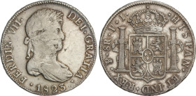 Spanish Monarchy
8 Reales. 1823. POTOSÍ. P.J. 26,69 grs. Hojitas en anverso. AC-1387. MBC-/MBC.