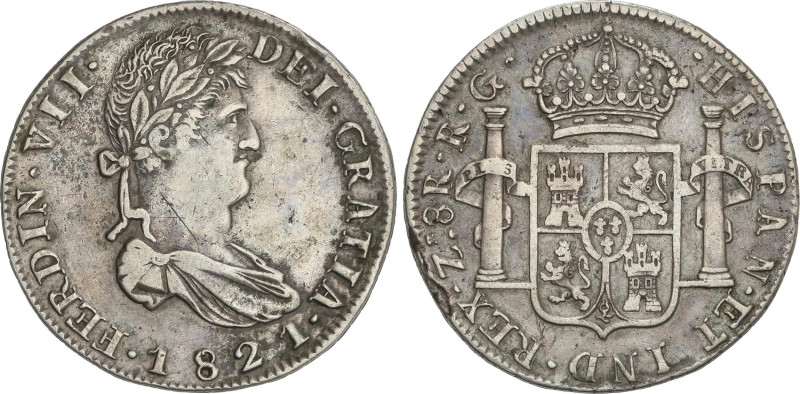 Spanish Monarchy
8 Reales. 1821. ZACATECAS. R.G. 26,66 grs. AC-1465. MBC.