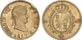 Spanish Monarchy
1/2 Escudo. 1817. MADRID. G.J. 1,74 grs. (Leve exceso de metal en anverso). Pleno brillo original. AC-1486. EBC-.