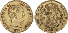 Spanish Monarchy
80 Reales. 1823. BARCELONA. S.P. 6,71 grs. Sobrante de metal en reverso. AC-1574. MBC/MBC+.