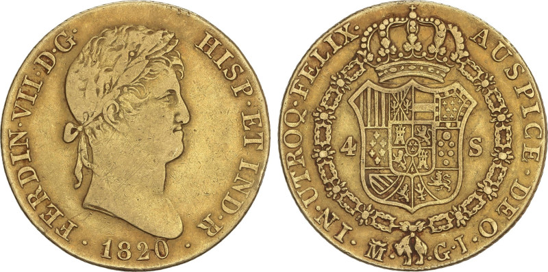 Spanish Monarchy
4 Escudos. 1820. MADRID. G.J. 13,39 grs. (Rayitas). AC-1716. M...