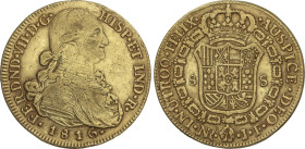 Spanish Monarchy
8 Escudos. 1816. NUEVO REINO. J.F. 26,81 grs. Busto de Carlos IV. (Descolgada. Pequeños golpecitos). AC-1852; XC-1331. (MBC+).