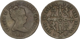 Spanish Monarchy
8 Maravedís. 1836. SEGOVIA. 10,66 grs. MUY ESCASA. AC-122. MBC-.