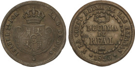 Spanish Monarchy
Décima de Real. 1853. SEGOVIA. 3,78 grs. AC-146. MBC+.
