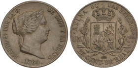 Spanish Monarchy
25 Céntimos de Real. 1864. SEGOVIA. 9,59 grs. (Pequeños golpecitos). AC-197. MBC+.
