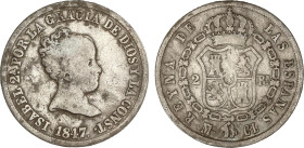 Spanish Monarchy
2 Reales. 1847. MADRID. C. L. 2,78 grs. Pátina irregular. ESCASA. AC-364. MBC-.