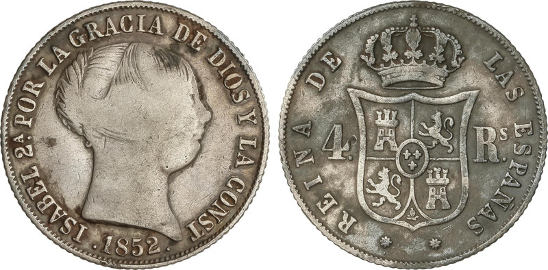 Spanish Monarchy
4 Reales. 1852. BARCELONA. 5,03 grs. Pátina. ESCASA. AC-425. M...