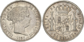 Spanish Monarchy
20 Reales. 1857. MADRID. 25,6 grs. (Leves golpecitos). AC-634. MBC+.
