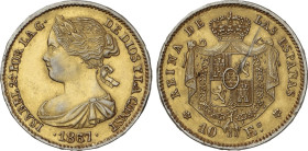 Spanish Monarchy
10 Escudos. 1867. MADRID. (*18-68). 8,43 grs. FALSA DE ÉPOCA en platino sobredorado. (Golpe en reverso, posible prueba de metal). EB...