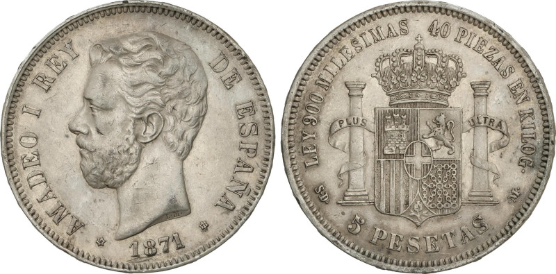 Peseta Period
5 Pesetas. 1871 (*18-71). S.D.-M. EBC-.