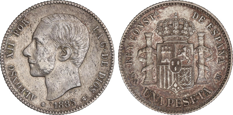 Peseta Period
1 Peseta. 1885 (*18-86). M.S.-M. Pátina. MBC+.