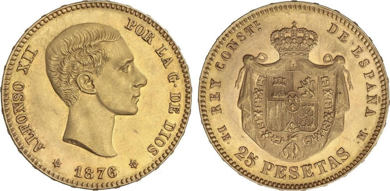 Peseta Period
25 Pesetas. 1876 (*18-76). D.E.-M. Restos de brillo. EBC.