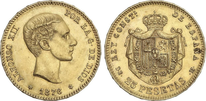 Peseta Period
25 Pesetas. 1876 (*18-76). D.E.-M. EBC-.