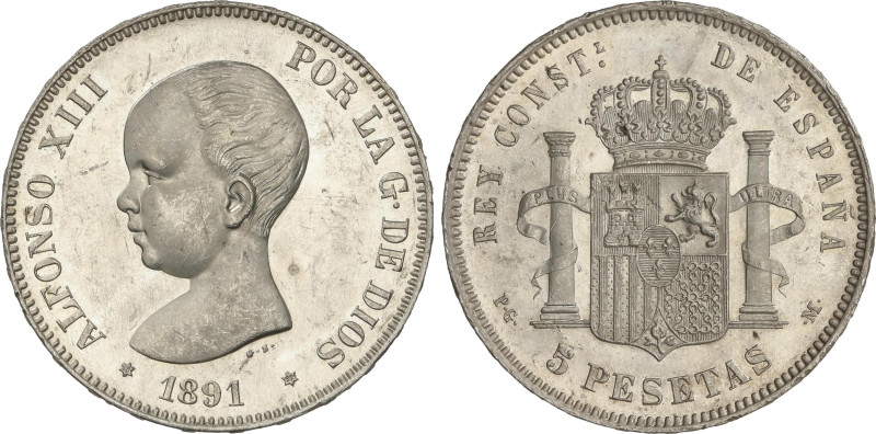 Peseta Period
5 Pesetas. 1891 (*18-91). P.G.-M. (Pequeños golpecitos). Pleno br...