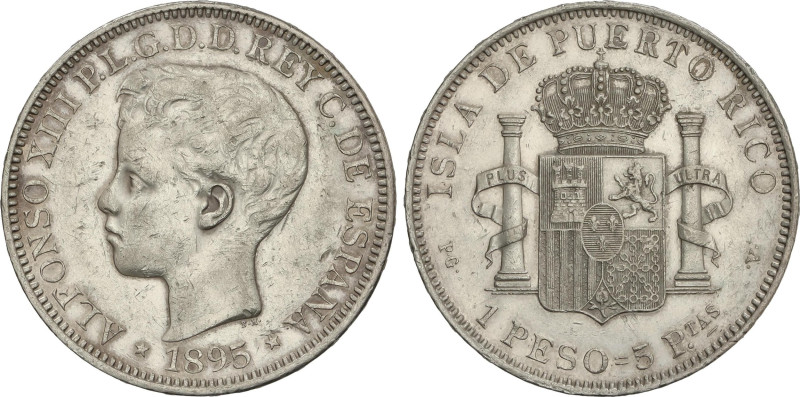 Peseta Period
1 Peso. 1895. PUERTO RICO. P.G.-V. (Pequeños golpecitos). MBC+/EB...