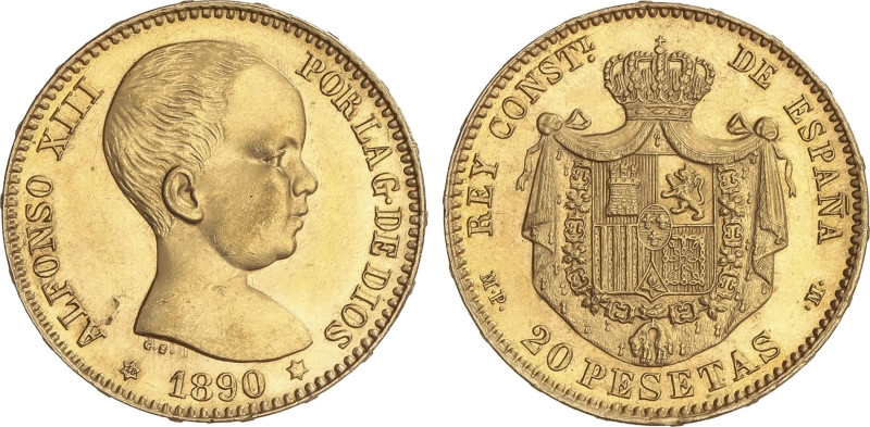 Peseta Period
20 Pesetas. 1890 (*18-__). M.P.-M. Segunda estrella anepígrafa. (...