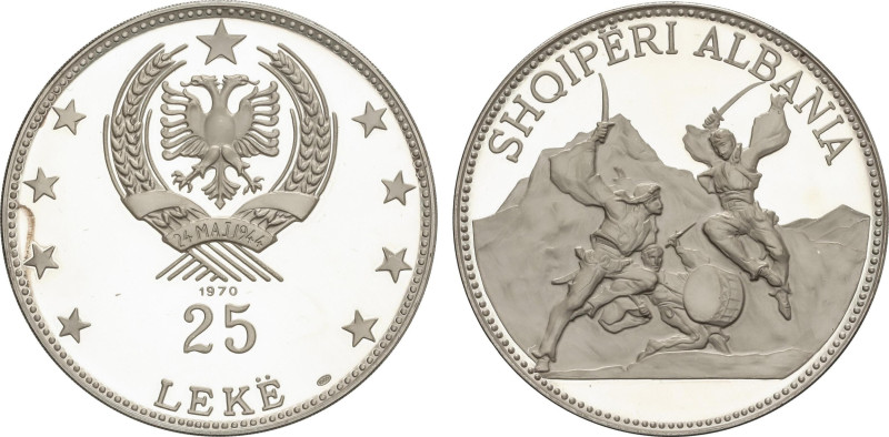 World Coins
25 Leke. 1970. 82,54 grs. AR. Danza con espadas. KM-52.3. PROOF.