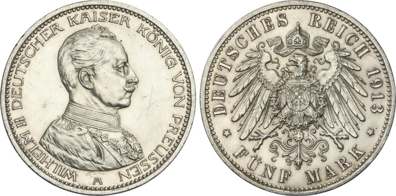 World Coins
5 Mark. 1913-A. WILHELM II. PRUSSIA. 27,74 grs. AR. (Leves rayitas ...
