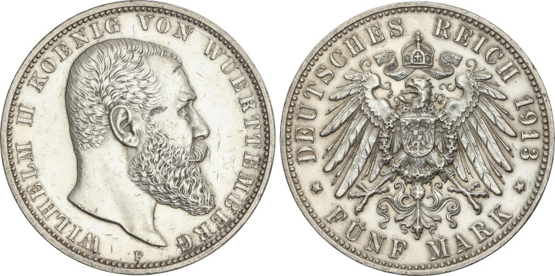 World Coins
5 Mark. 1913-F. WILHELM II. WURTTEMBERG. 27,72 grs. AR. KM-632. EBC...
