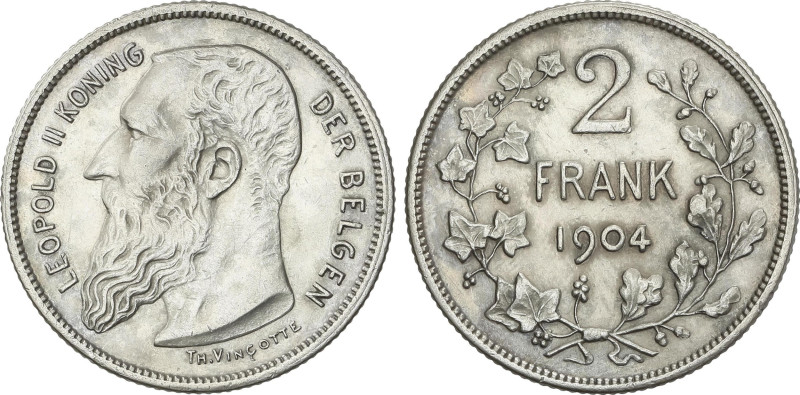 World Coins
2 Francs. 1904. LEOPOLD II. 9,95 grs. AR. KM-59. EBC.